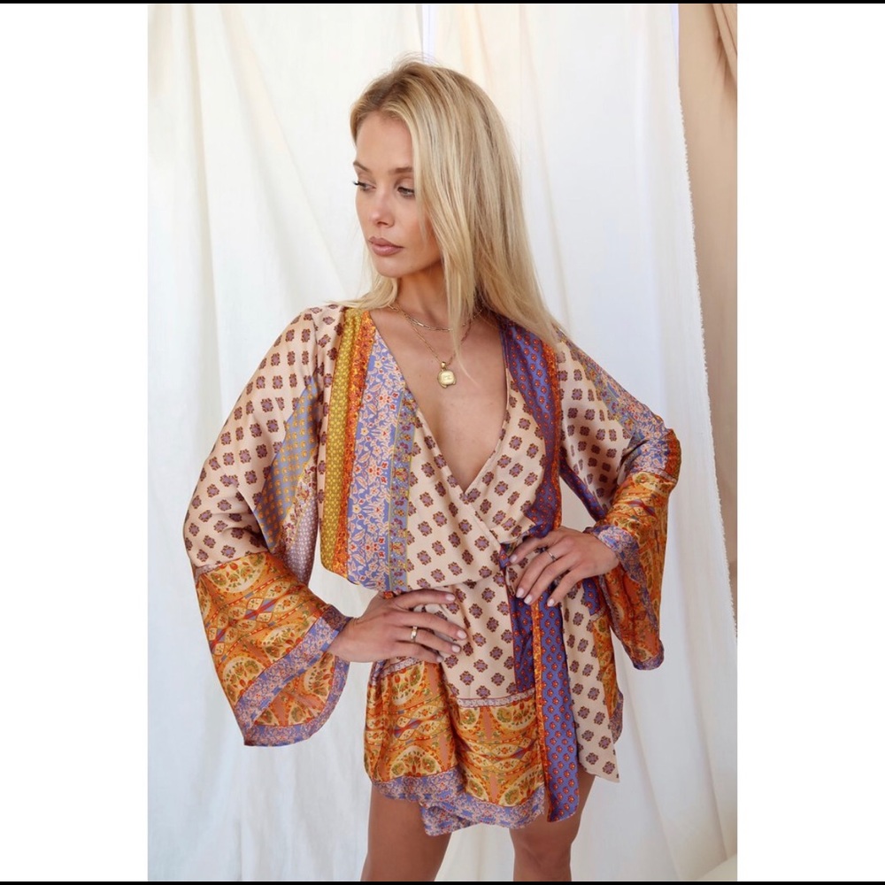 12th tribe gold wrap kimono dress